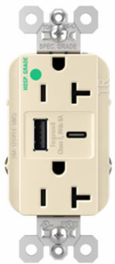 20A 125V Hospital-Grade Tamper-Resistant Receptacle, USB A/C, Light Almond