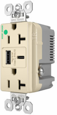 20A 125V Hospital-Grade Tamper-Resistant Receptacle, USB A/C, Light Almond