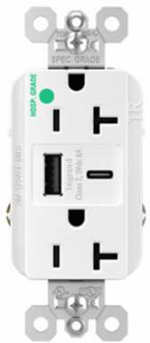 20A 125V Hospital-Grade Tamper-Resistant Receptacle, 2.677 Inch Height, USB Ports