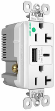 20A 125V Hospital-Grade Tamper-Resistant Receptacle, 2.677 Inch Height, USB Ports
