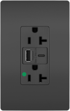 20A 125V Hospital-Grade Tamper-Resistant Receptacle with USB Ports, Black