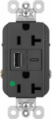 20A 125V Hospital-Grade Tamper-Resistant Receptacle with USB Ports, Black