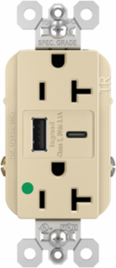 20A 125V Hospital-Grade Tamper-Resistant Receptacle with USB A/C Ports, Ivory