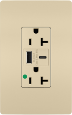 20A 125V Hospital-Grade Tamper-Resistant Receptacle with USB A/C Ports, Ivory