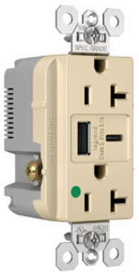 20A 125V Hospital-Grade Tamper-Resistant Receptacle with USB A/C Ports, Ivory