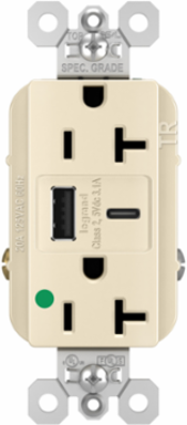 20A 125V Hospital-Grade Tamper-Resistant Receptacle, Light Almond, 3.1A USB Ports