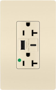 20A 125V Hospital-Grade Tamper-Resistant Receptacle, Light Almond, 3.1A USB Ports