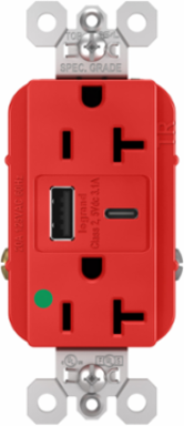 20A 125V Hospital-Grade Tamper-Resistant Receptacle with USB Ports, Red