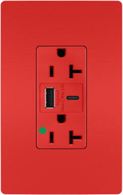 20A 125V Hospital-Grade Tamper-Resistant Receptacle with USB Ports, Red