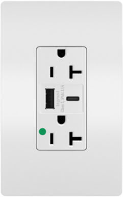 20A 125V Hospital-Grade Tamper-Resistant Receptacle with USB Ports, White