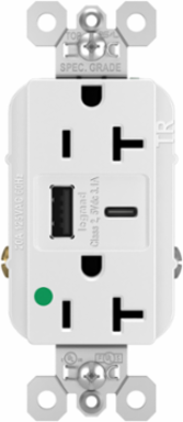 20A 125V Hospital-Grade Tamper-Resistant Receptacle with USB Ports, White