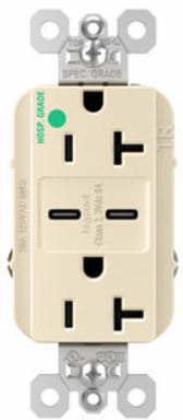 20A 125V Hospital-Grade Tamper-Resistant Receptacle, USB C Fast Charging, Light Almond