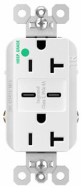 Hospital-Grade 20A Receptacle with USB C Fast Charging Ports 2.677 Inch Height