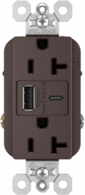 20A 125V Tamper-Resistant Duplex Receptacle with USB A/C Ports, Brown, 1.693 Inch Width