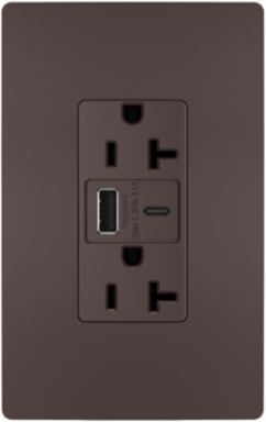 20A 125V Tamper-Resistant Duplex Receptacle with USB A/C Ports, Brown, 1.693 Inch Width