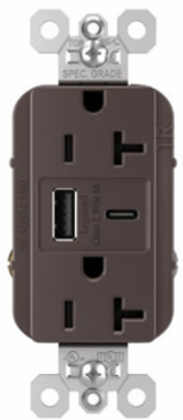 20A 125V Tamper-Resistant Duplex Receptacle with USB A/C Ports, Brown