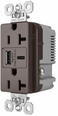 20A 125V Tamper-Resistant Duplex Receptacle with USB A/C Ports, Brown