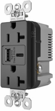 20A Tamper-Resistant Duplex Receptacle with USB Type A/C Ports, Black