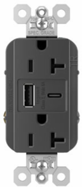 20A Tamper-Resistant Duplex Receptacle with USB Type A/C Ports, Black