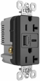 20A Tamper-Resistant Duplex Receptacle with USB Type A/C Ports, Black