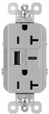 20A 125V Tamper-Resistant Duplex Receptacle with USB Ports, Gray
