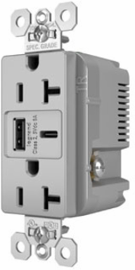 20A 125V Tamper-Resistant Duplex Receptacle with USB Ports, Gray