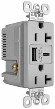 20A 125V Tamper-Resistant Duplex Receptacle with USB Ports, Gray
