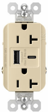 20A 125V Tamper-Resistant Duplex Receptacle, Ivory, 2.677 Inch Height, USB A/C Ports