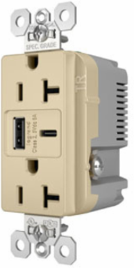 20A 125V Tamper-Resistant Duplex Receptacle, Ivory, 2.677 Inch Height, USB A/C Ports