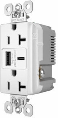 20A 125V Tamper-Resistant Duplex Receptacle with USB A/C Ports, White