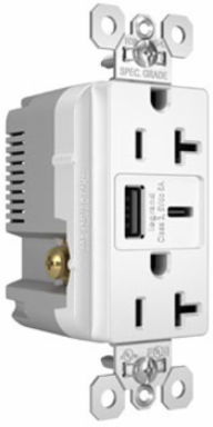 20A 125V Tamper-Resistant Duplex Receptacle with USB A/C Ports, White