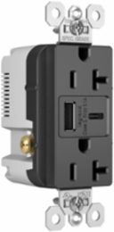 20A 125V Tamper-Resistant Duplex Receptacle with USB A/C Ports, Black, 1.425 Inch Depth, 1.693 Inch Width, 2.677 Inch Height