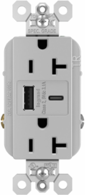 20A 125V Gray Tamper-Resistant Duplex Receptacle with USB A/C Ports, 1.693 Inch Width