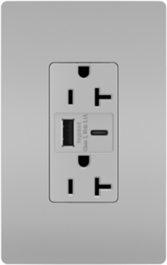 20A 125V Gray Tamper-Resistant Duplex Receptacle with USB A/C Ports, 1.693 Inch Width