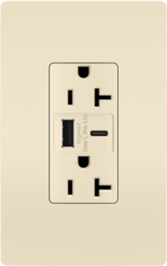 20A 125V Tamper-Resistant Duplex Receptacle with USB A/C Ports, Light Almond