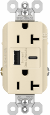 20A 125V Tamper-Resistant Duplex Receptacle with USB A/C Ports, Light Almond