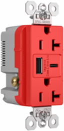 20A 125V Tamper-Resistant Duplex Receptacle with USB Charging Ports, Red, 1.425 Inch Deep, 1.693 Inch Wide, 2.677 Inch High