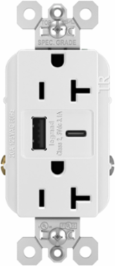 20A 125V Tamper-Resistant Duplex Receptacle with USB A/C Ports, White, 2.677 Inch Height