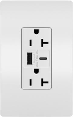 20A 125V Tamper-Resistant Duplex Receptacle with USB A/C Ports, White, 2.677 Inch Height