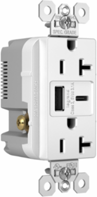20A 125V Tamper-Resistant Duplex Receptacle with USB A/C Ports, White, 2.677 Inch Height