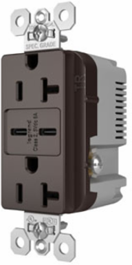 20A 125V Tamper-Resistant Duplex Receptacle with USB C Fast Charging Ports 1.425 Inch Depth