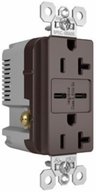 20A 125V Tamper-Resistant Duplex Receptacle with USB C Fast Charging Ports 1.425 Inch Depth