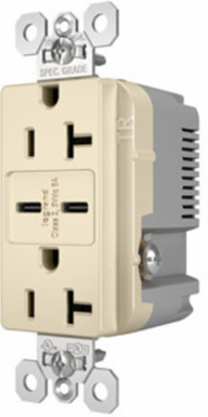 20A 125V Tamper-Resistant Duplex Receptacle with USB C Fast Charging Ports, 1.693 Inch Width