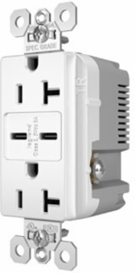 20A 125V Tamper-Resistant Duplex Receptacle with USB C Fast Charging Ports, 2.68 Inch Height, 1.69 Inch Width, White