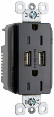 15A 125V Black Tamper-Resistant Outlet with 3.1A USB Charging Capability