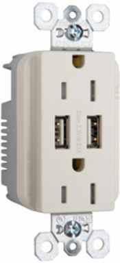 15A 125V Tamper-Resistant USB Outlet, Light Almond, 3.1A Charging Capability