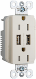 15A 125V Tamper-Resistant USB Outlet, Light Almond, 3.1A Charging Capability