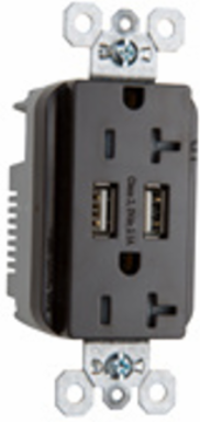 20A 125V Tamper-Resistant USB Outlet, Black, 3.1A Charging Capability