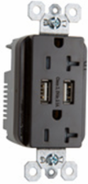 20A 125V Tamper-Resistant USB Outlet, Black, 3.1A Charging Capability
