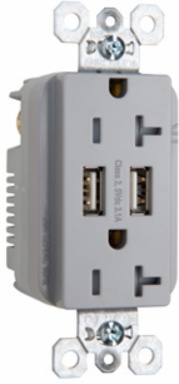 20A 125V Tamper-Resistant USB Outlet, Gray, 3.1A Charging Capability
